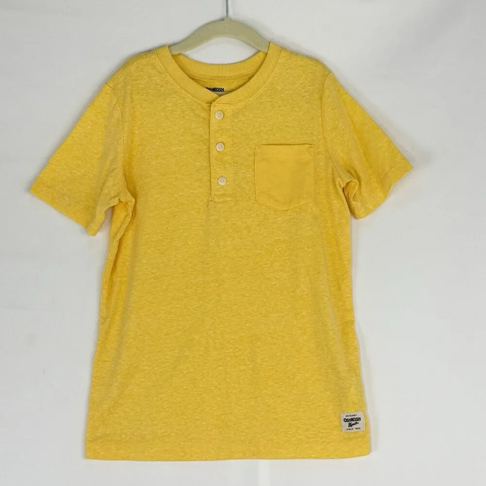 Oshkosh B’Gosh Boy’s Yellow T-Shirt 1/4 Button Soft Comfort Toddler Size 8A